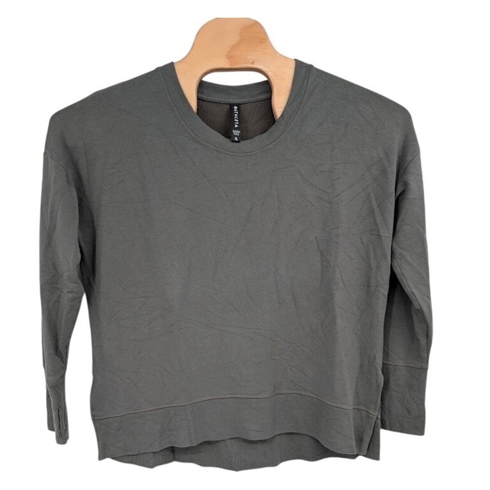 Athleta Gray Thumb Hole Pullover Sweatshirt Split Hem Women's Size XL